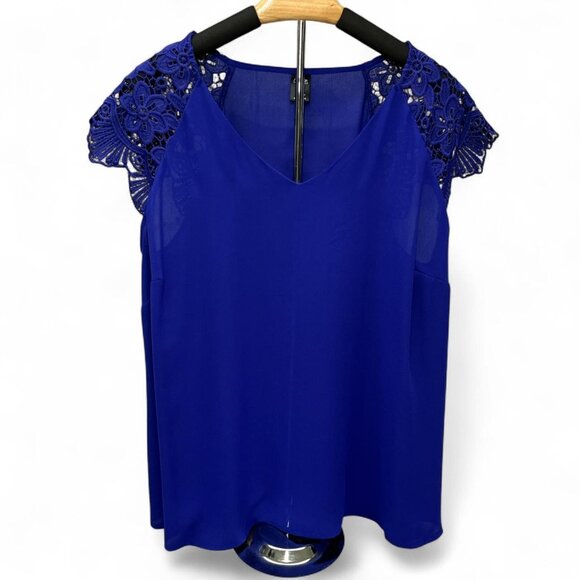 City Streets Tops - City Streets Women’s XL Royal Blue Blouse Lace Sleeve Polyester